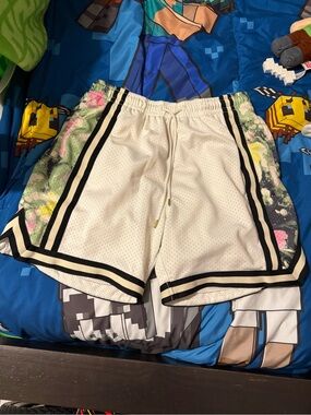 LCKR White Mesh Athletic Shorts with Floral Side Panels